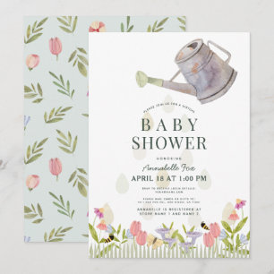 Watering Can Floral Garden Virtual Baby Shower Invitation