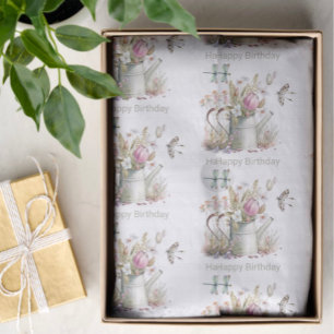 Watering Can Flowers & Dragonflies Watercolor Tissue Paper
