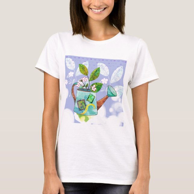 Watering Can Flowers Pot - Watercolor illustration T-Shirt (Front)