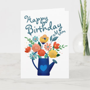 Watering Can Full of Flowers Happy Birthday Mum Card