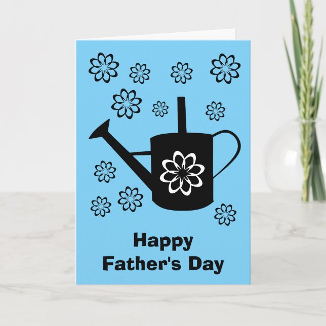 Watering Can Garden Flowers Blue Father's Day Card (Front)