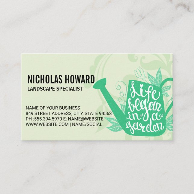 Watering Can | Gardening Landscape Business Card (Front)