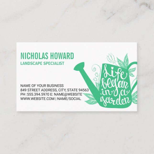 Watering Can | Life Began in a Garden Business Card (Front)