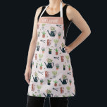 Watering Can Plants Cats Personalised Gardening Apron<br><div class="desc">Cute pattern of plants,  cats and watering cans on pale pink.</div>