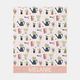 Watering Can Plants Cats Personalised Gardening Fleece Blanket