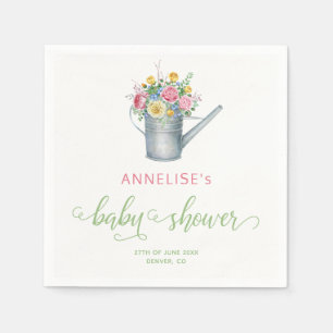 Watering can sage blush pink floral baby shower napkin