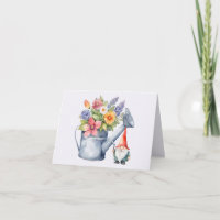 Watering Can with Flowers and Garden Gnome