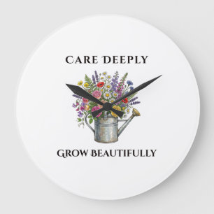 Watering Can with Flowers Botanical Garden Art Gif Large Clock