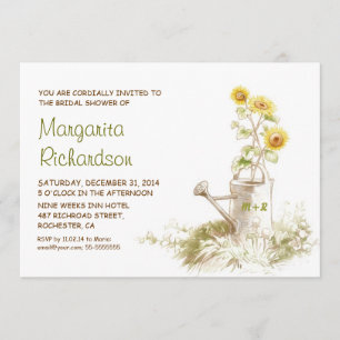Watering can with sunflowers bridal shower invites