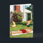 Watering Father Card<br><div class="desc">Artist: Richard Sargent | Son waters father,  asleep on lawn,  with sprinking can</div>