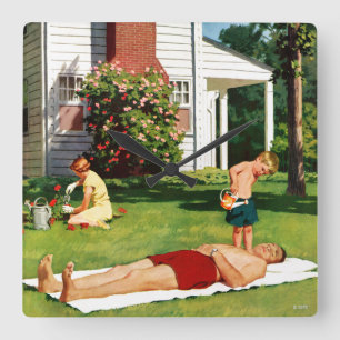 Watering Father Square Wall Clock