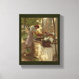 Watering Flowers from Well Canvas Print
