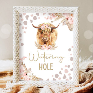 Watering Hole Highlander Cow Boho Farm Birthday Poster