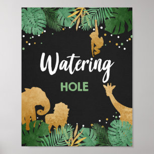 Watering Hole Safari Wild Animals Gold Birthday Poster