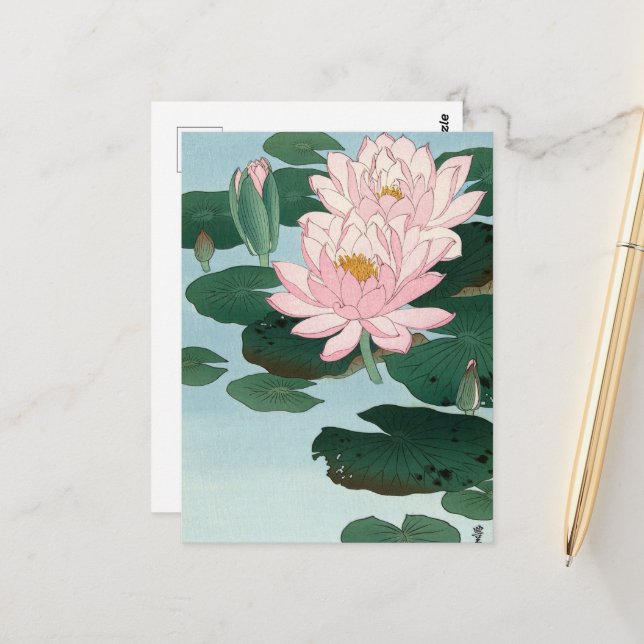 Waterlelies by Ohara Koson Postcard (Front/Back In Situ)