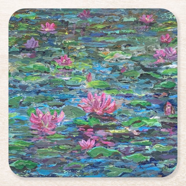 Waterlilies #2 square paper coaster (Front)