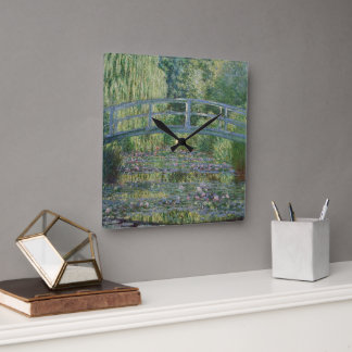 Waterlilies and Japanese Footbridge Square Wall Clock
