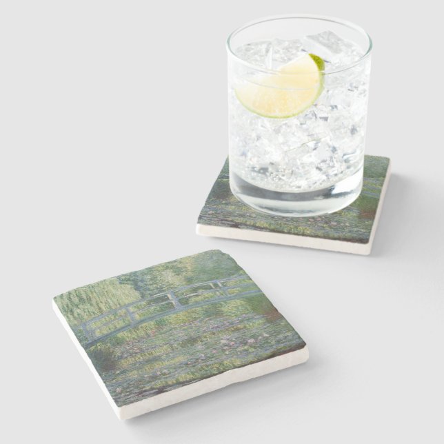 Waterlilies and Japanese Footbridge  Stone Coaster (Side)