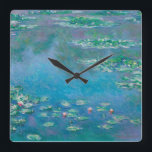 Waterlilies by Claude Monet Fine Art Painting Square Wall Clock<br><div class="desc">Beautiful masterpiece by Claude Monet - Water Lilies from his garden at Giverny,  France. One of the most famous fine art paintings in art history and a beautiful example of impressionism. This is truly a wonderful artwork and a great gift for art lover.</div>