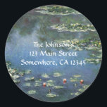 Waterlilies by Claude Monet, Vintage Flowers Classic Round Sticker<br><div class="desc">Water Lilies (1906) by Claude Monet is a vintage impressionism fine art landscape floral painting. It is one of many variations of water lily paintings that Monet painted in his flower garden in Giverny, France. Waterlily flowers in a spring season pond. About the artist: Claude Monet (1840-1926) was a founder...</div>