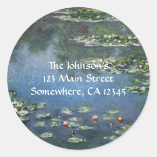 Waterlilies by Claude Monet, Vintage Flowers Classic Round Sticker