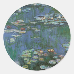 Waterlilies by Claude Monet, Vintage Flowers Classic Round Sticker