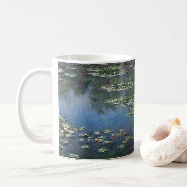 Waterlilies by Claude Monet, Vintage Flowers Coffee Mug (With Donut)