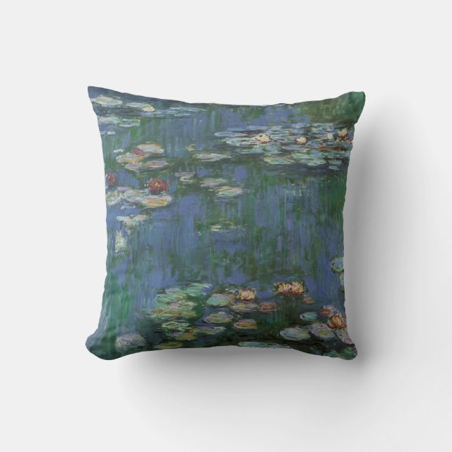 Waterlilies by Claude Monet, Vintage Flowers Cushion (Front)