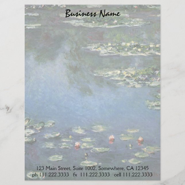 Waterlilies by Claude Monet, Vintage Flowers Letterhead Design (Front)