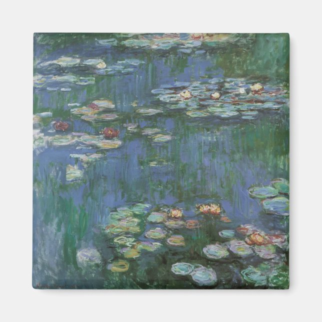 Waterlilies by Claude Monet, Vintage Flowers Magnet (Front)