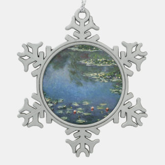 Waterlilies by Claude Monet, Vintage Flowers Snowflake Pewter Christmas Ornament