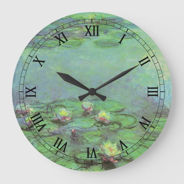 Waterlilies by Claude Monet, Vintage Impressionism Large Clock (Front)