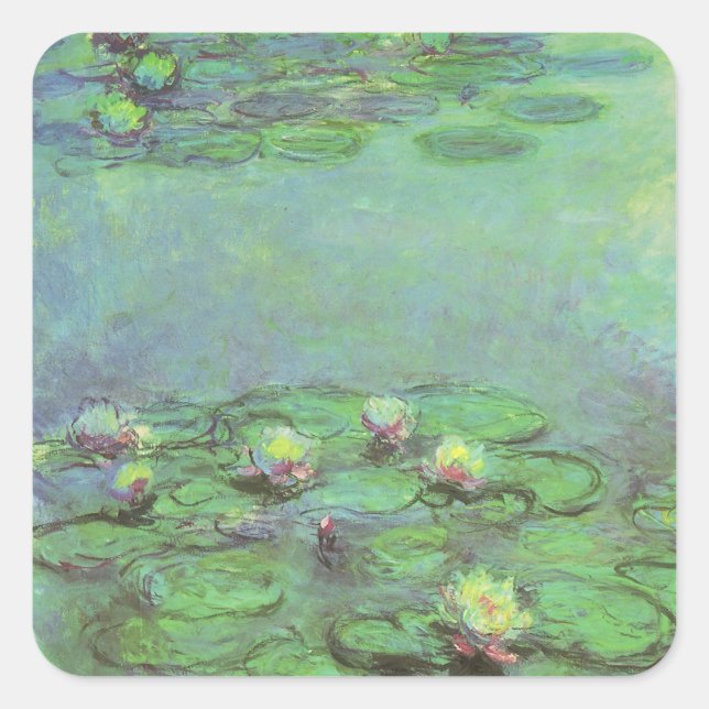 Waterlilies by Claude Monet, Vintage Impressionism Square Sticker (Front)