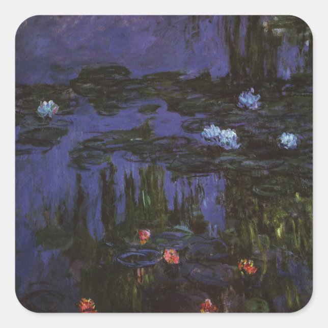 Waterlilies by Claude Monet, Vintage Impressionism Square Sticker (Front)