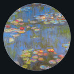 Waterlilies by Claude Monet, Vintage Nature Art Classic Round Sticker<br><div class="desc">Waterlilies by Claude Monet is a vintage impressionism fine art nature painting featuring waterlily flowers in a pond in Monet's garden at his home in Giverny, France. Beautiful flowers are floating in the water and the reflection of green weeping willow trees. Claude Monet enjoyed painting "en plein air" or "in...</div>