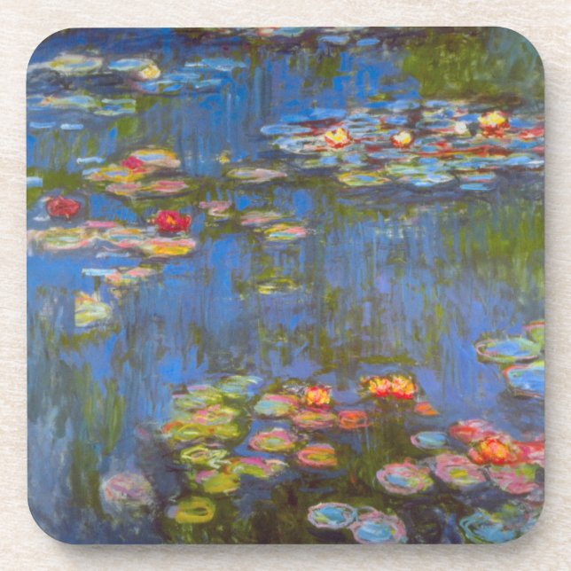 Waterlilies by Claude Monet, Vintage Nature Art  Coaster (Front)
