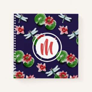 Waterlilies & Dragonflies Monogram Sketch Notebook