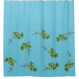 Waterlillies and dragonflies shower curtain