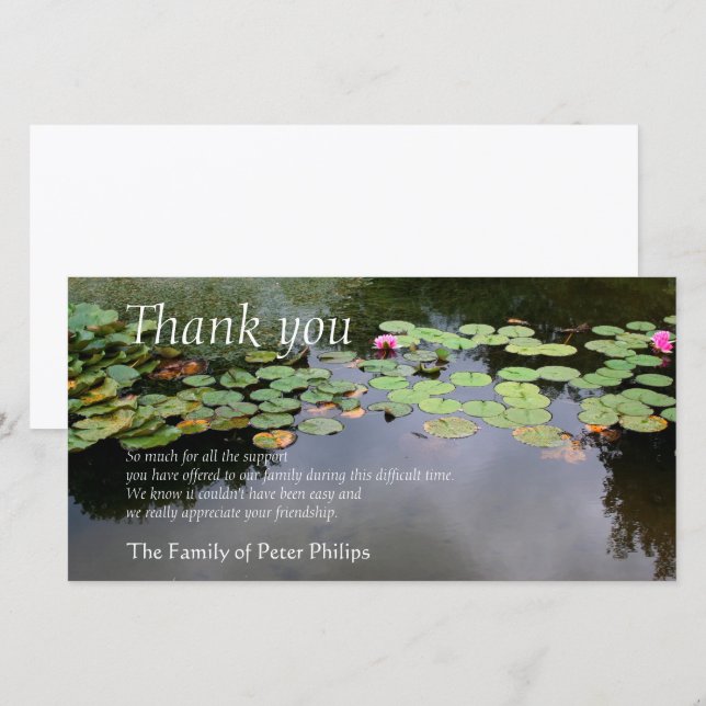 Waterlily 3 Peaceful Garden Sympathy Thank You (Front/Back)