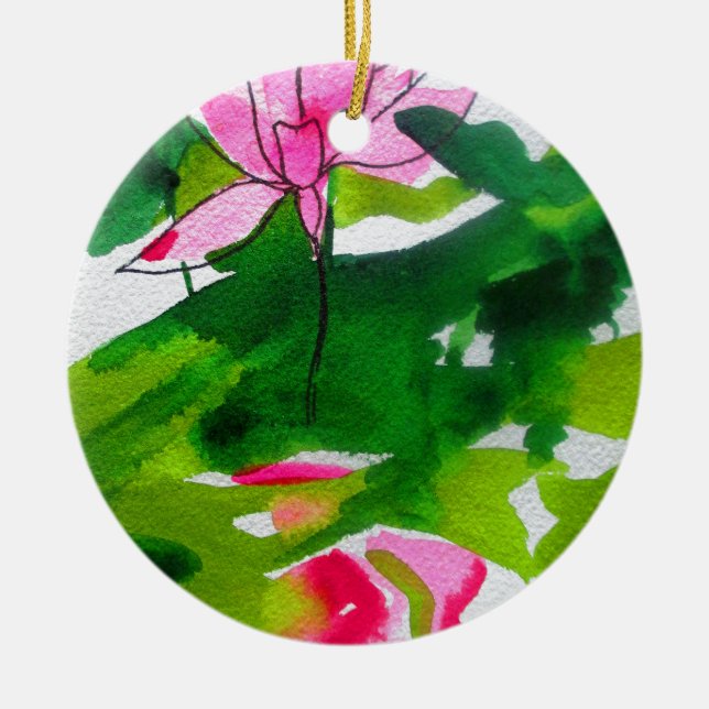 Waterlily abstract watercolour flower art ceramic tree decoration (Front)