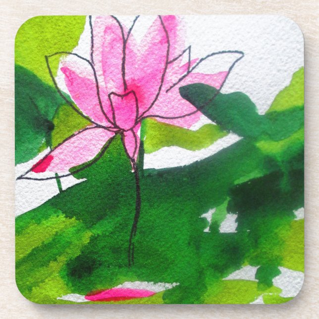 Waterlily abstract watercolour flower art coaster (Front)