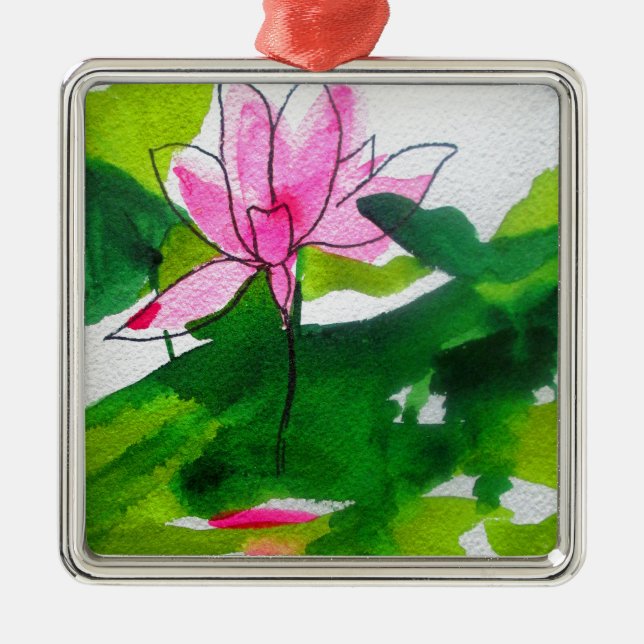 Waterlily abstract watercolour flower art metal tree decoration (Front)