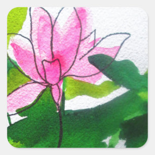 Waterlily abstract watercolour flower art square sticker