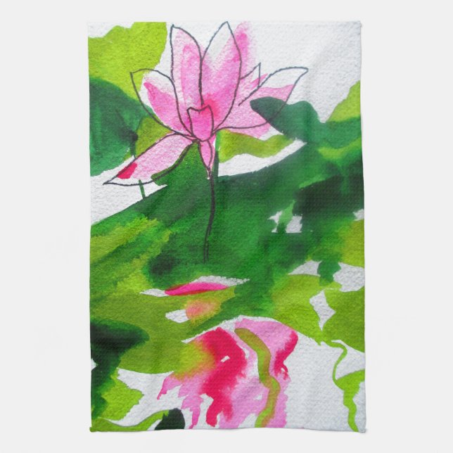 Waterlily abstract watercolour flower art tea towel (Vertical)