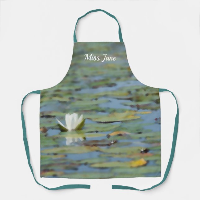 Waterlily Lake Flower Watercolor Apron (Front)