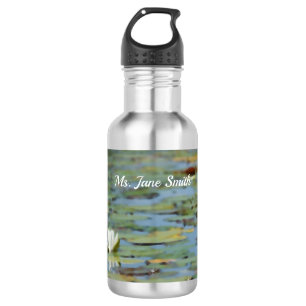 Waterlily Lake Flower Watercolor Water Bottle