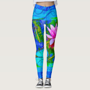 Waterlily Lotus Blossom Blue Yoga Bliss Leggings