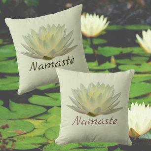 Waterlily Lotus Pastel Yellow Green Floral Cushion