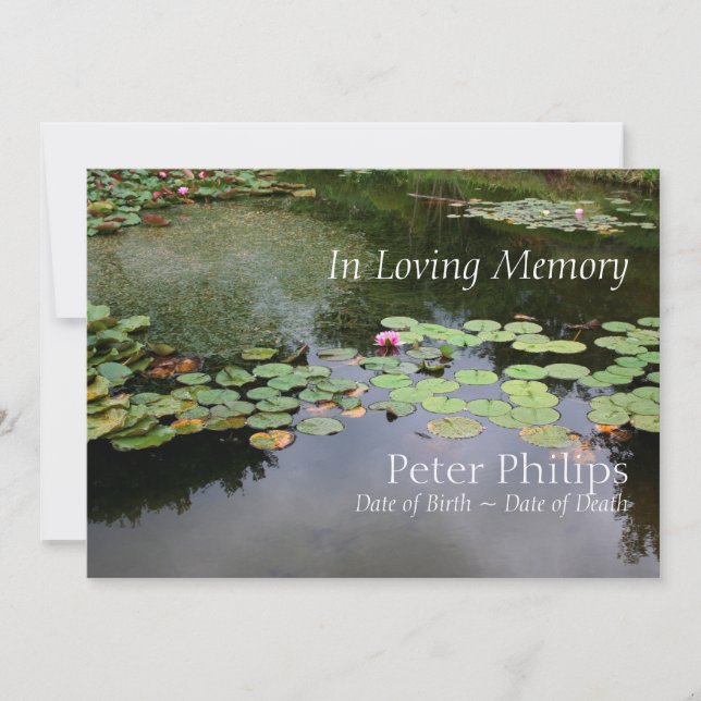 Waterlily Peaceful Garden Celebration of Life Inv Invitation (Front)