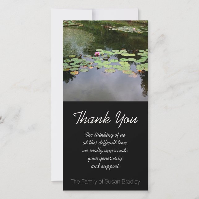 Waterlily Peaceful garden Sympathy Thank You Card (Front)